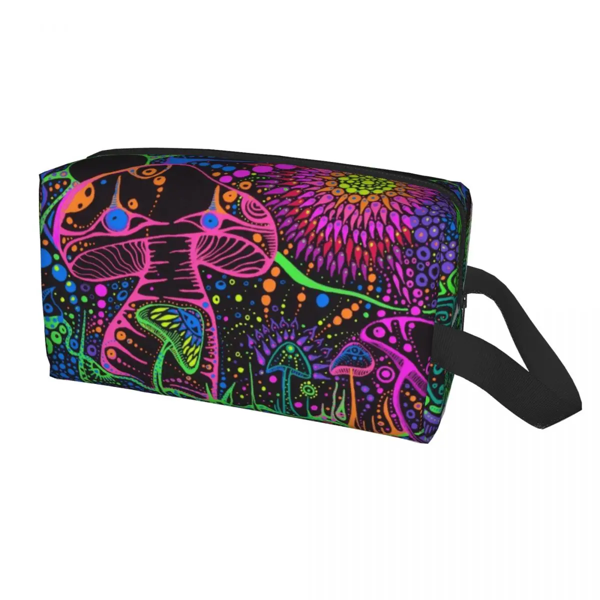 Psychedelic Magic Mushrooms Travel Cosmetic Bag Women Trippy Pattern Makeup Toiletry Organizer Ladies Beauty Storage Dopp Kit view 6