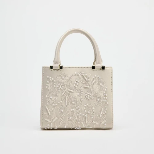 Imagen 2 del producto Mini bolso de lona con perlas, bolso cruzado para mujer con cadenas, bolso de mano pequeño de moda, bolsos de diseñador de lujo para mujer