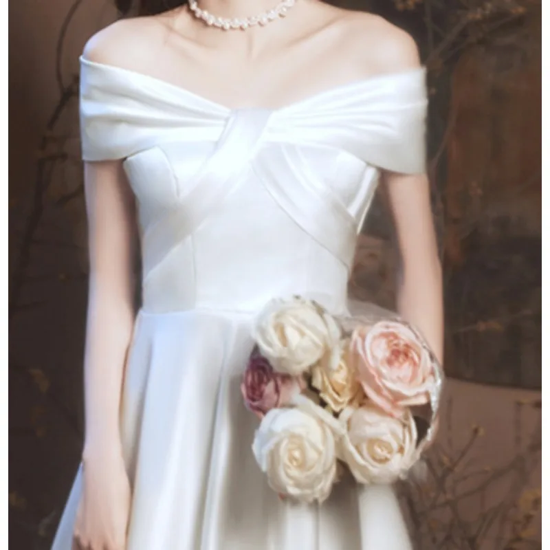 GIYSILE 2025 新白のイブニングドレス婚約弓サテンドレープ簡単なフォーマルドレス女性エレガントなパーティードレス女性イブニング