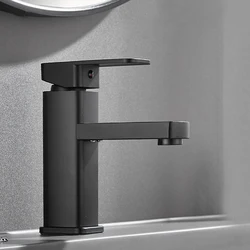 Black Faucet Stainless Steel Waterfall Faucet Mixed Faucet Countertop Hot and cold mixed Water Bathroom Faucet Square Single Hol