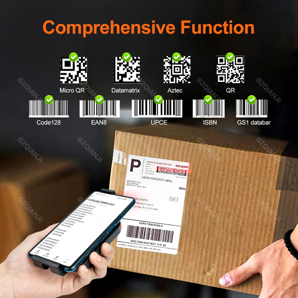 2D Phone Back Clip Bluetooth Barcode Scanner Wireless Portable Barcode Reader Data Matrix Code 1D 2D QR Scann Android iOS System