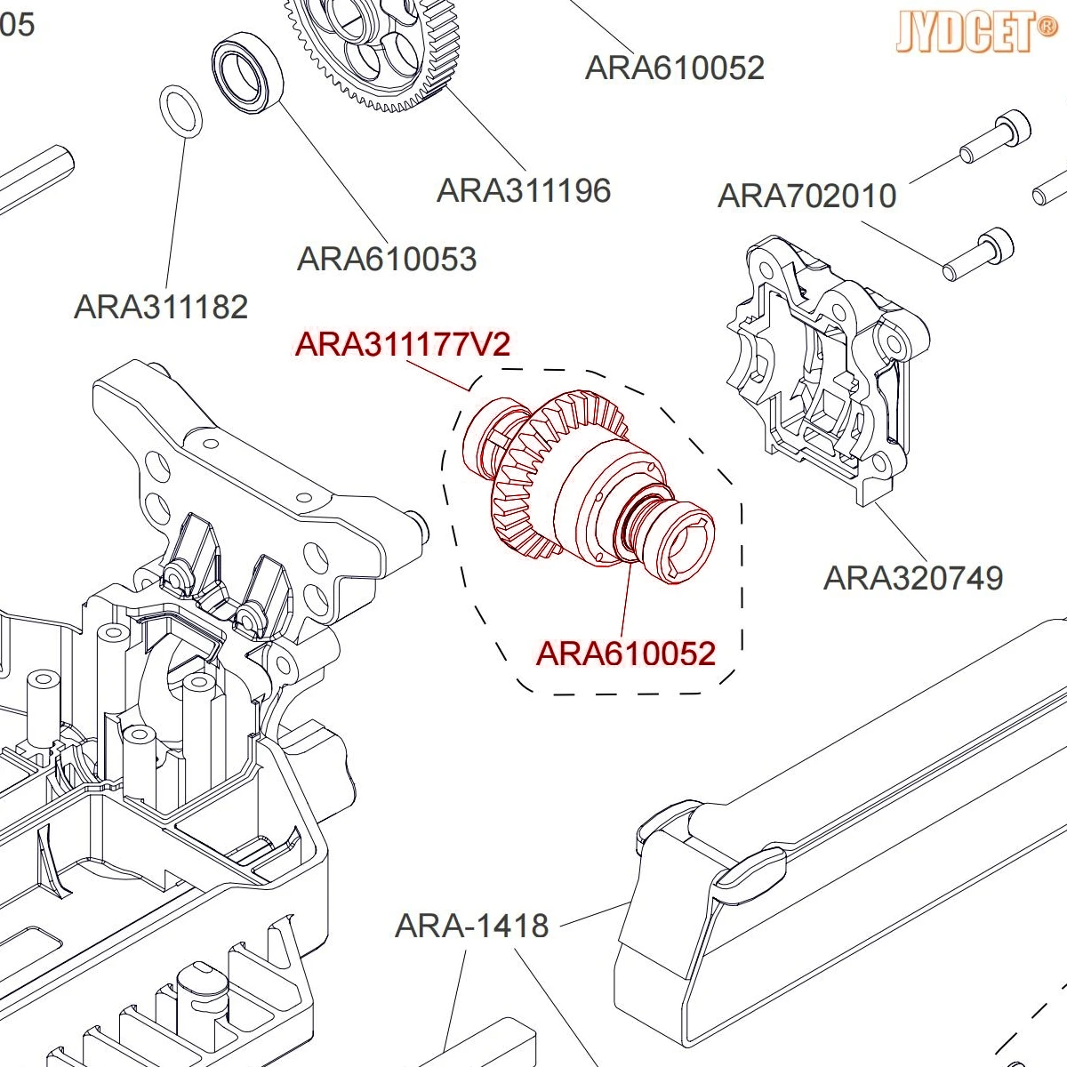 Upgrade Accessoires Aluminium Voor/Achter 30T 0.8MOD Gemonteerd Diff ARA311177 V2 voor RC 1/18 AMMRA MOJAVE GRANITE TYPHON GROM