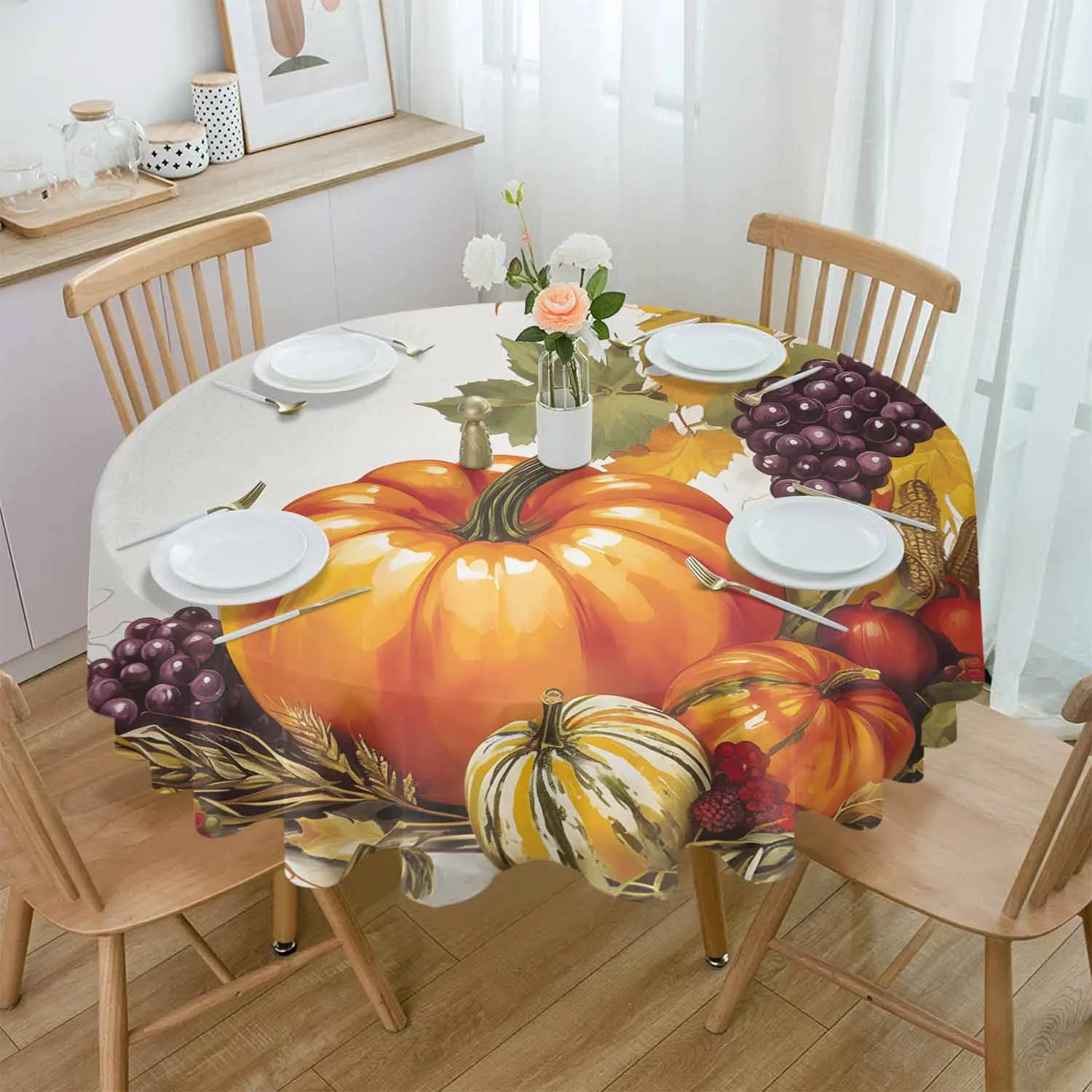 Autumn Pumpkin Grapes Maple Leaves Waterproof Tablecloth Wedding Holiday Table Cloth Kitchen Dining Table Cover Picnic Mat