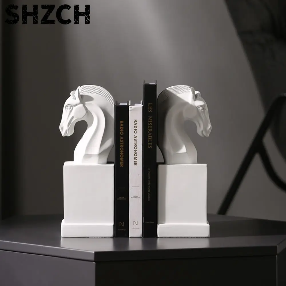 Matte Black Horse Head Resin Bookend Set Eco-Friendly Polyresin Home Wine Cabinet Office Desk Book Stand