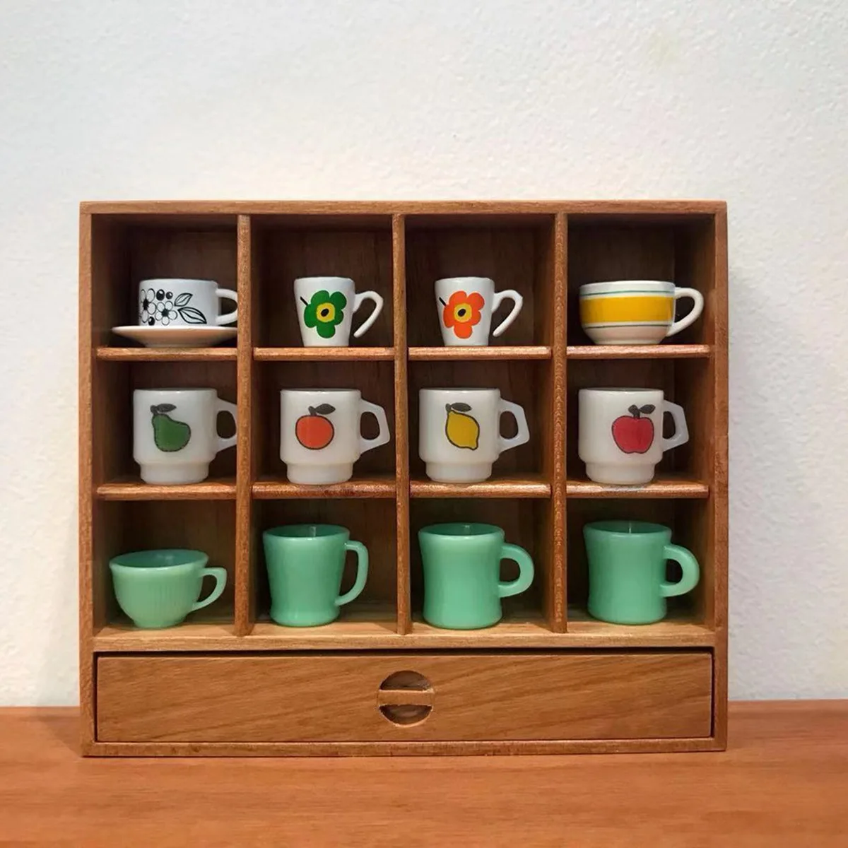 1/6 Cup Holder Storage Rack Solid Wood Mini Bookcase Cabinet Doll House Mini Model Studying Room Accessories B