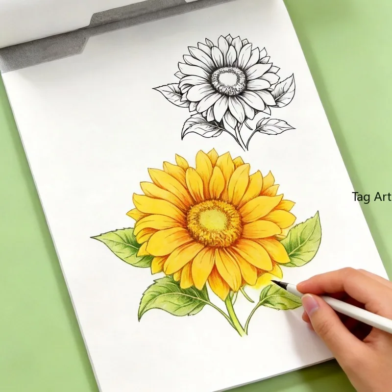An Adult Stress Relieving Plant Hand Drawn Graffiti Book Beginner's Colorful Lead Flower Line Drawing Exercise Book, 24 Patterns