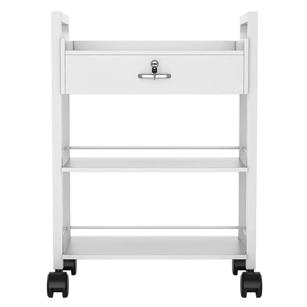 

3-Layer Rolling Storage Cart with Lockable Wheels for Beauty, Barber, and Stylist Equipment in White