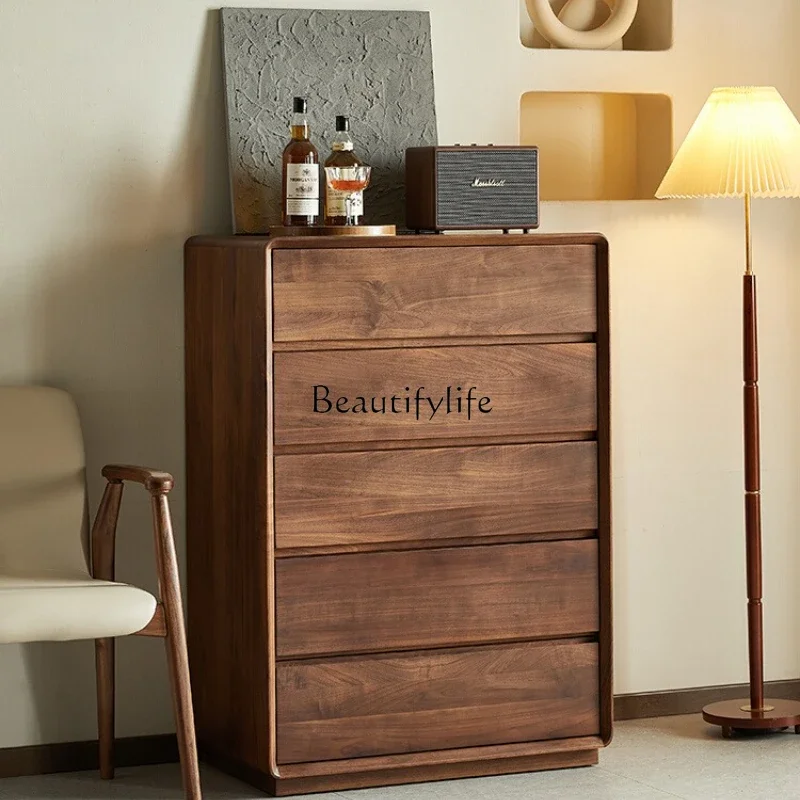 

ls 04 North American black walnut chest of drawers Nordic living room home floor drawer locker