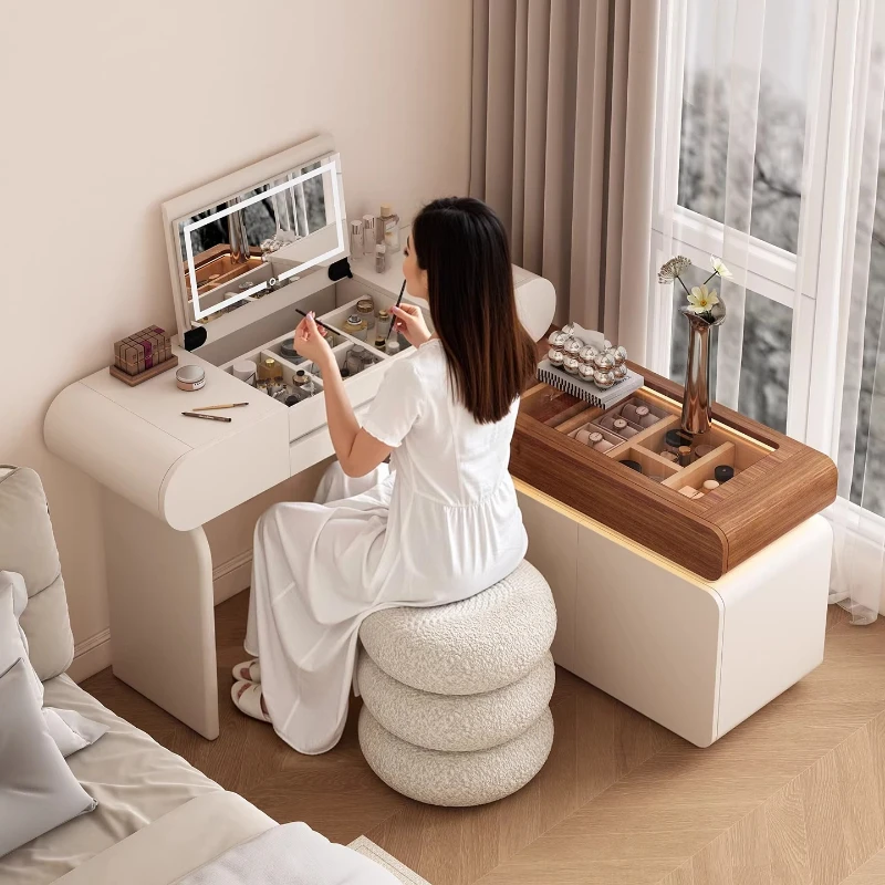 Baking paint cream style illuminated makeup dressing table With storage cabinet Modern Minimalism penteadeira bedroom furniture