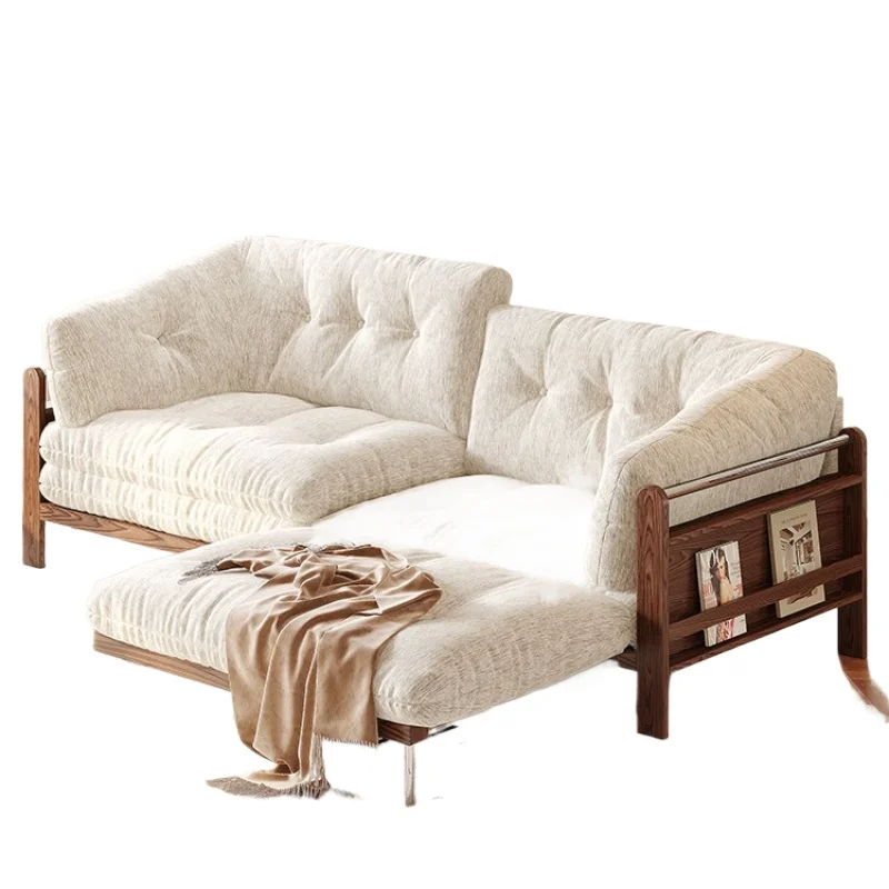 

French medieval sofa bed folding dual-purpose, cream wind solid wood fabric cloud sofa removable and washable