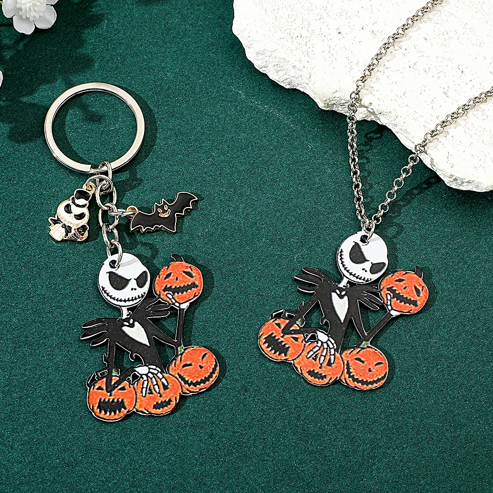 Disney Nightmare Before Christmas Schlüsselanhänger, Jack Skellington Anhänger mit Kürbis Charm, Gothic Schmuck Geschenk für Halloween