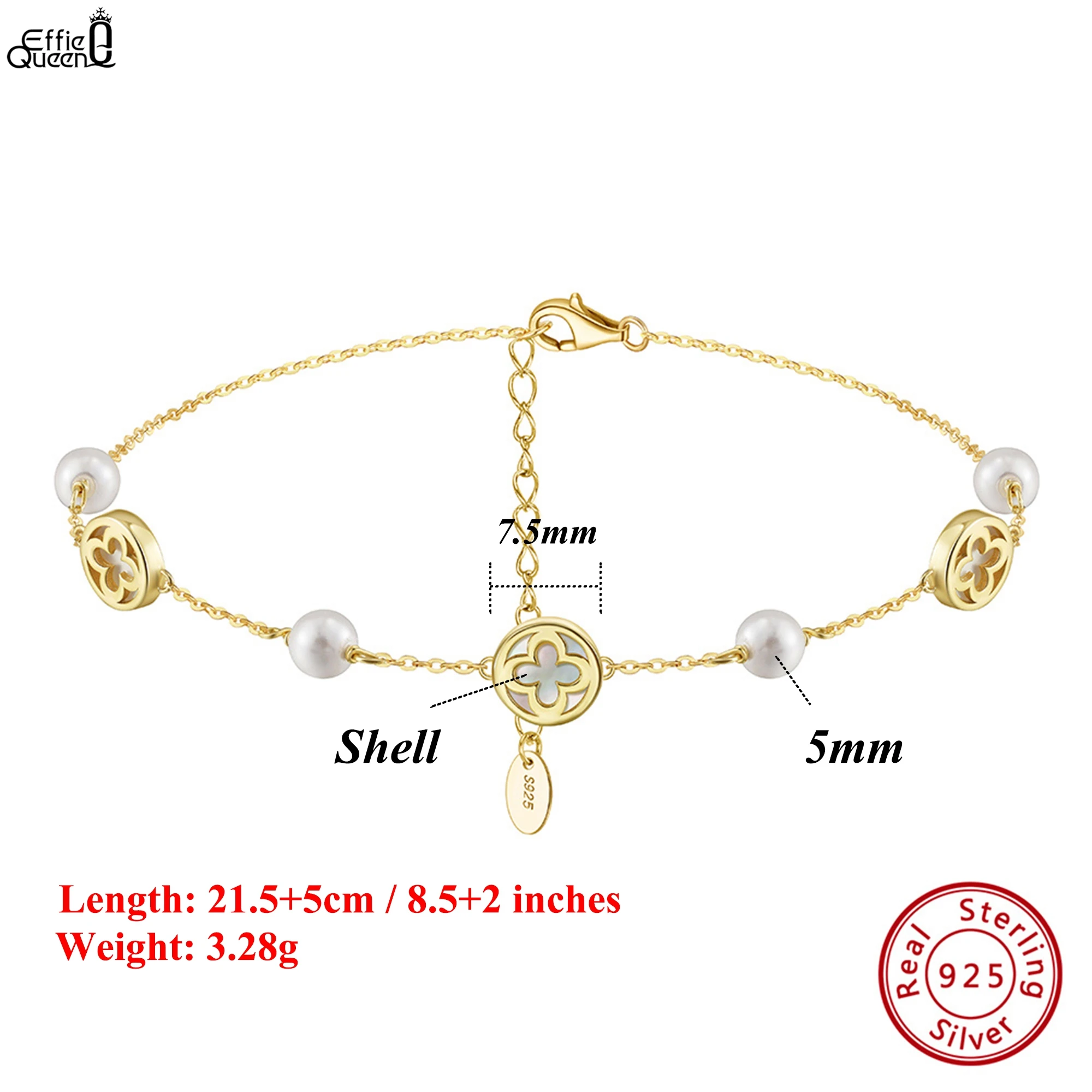 

Effie Queen 925 Silver Four-Leaf Clover Anklet With Shell Pearls Customizable Lucky Clover Jewelry, Gift for Anniversary GMA06