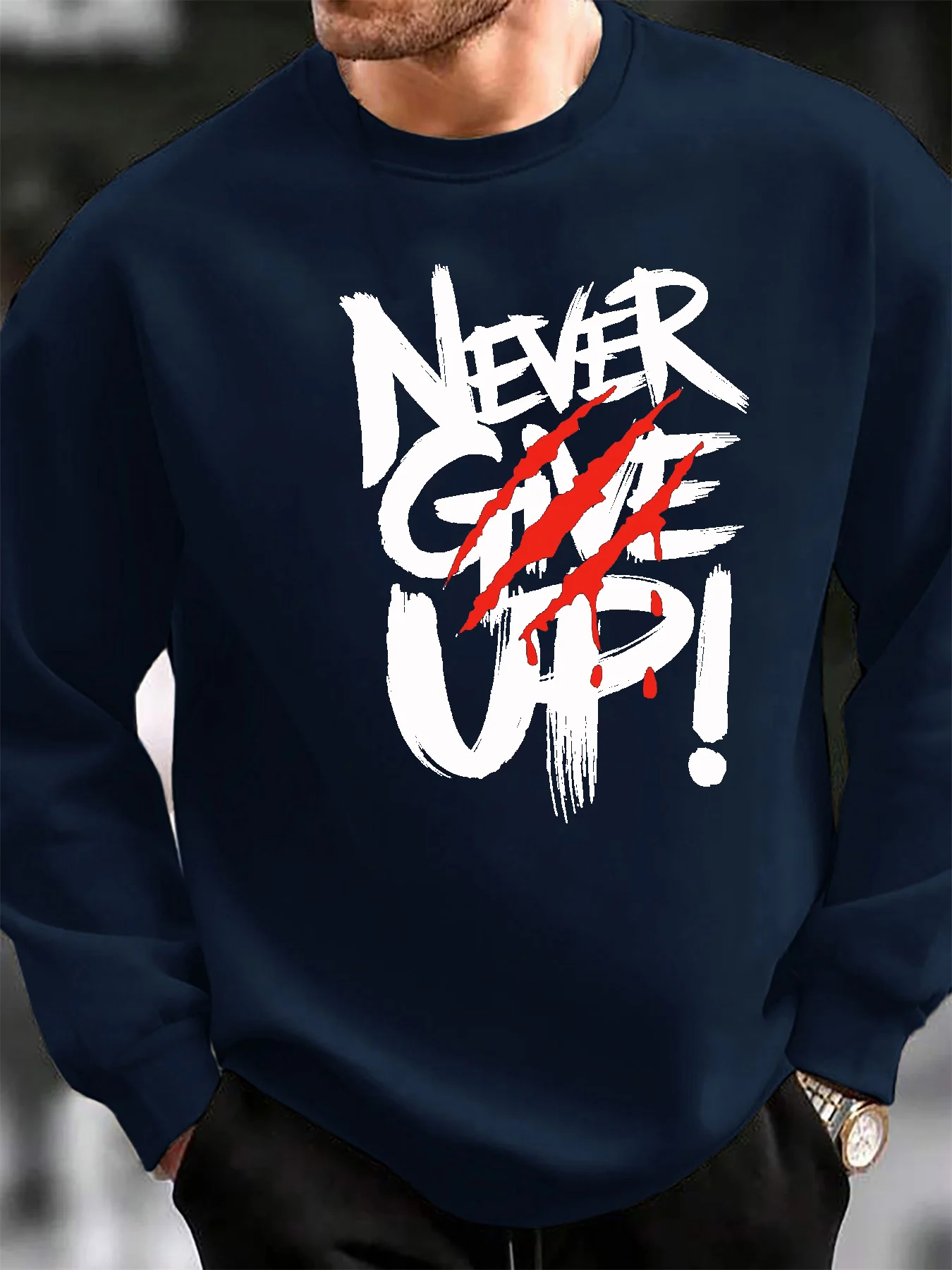 

Мужская осенне-зимняя модная повседневная свободная толстовка с круглым вырезом и длинными рукавами с буквенным принтом NEVER GIVE UP