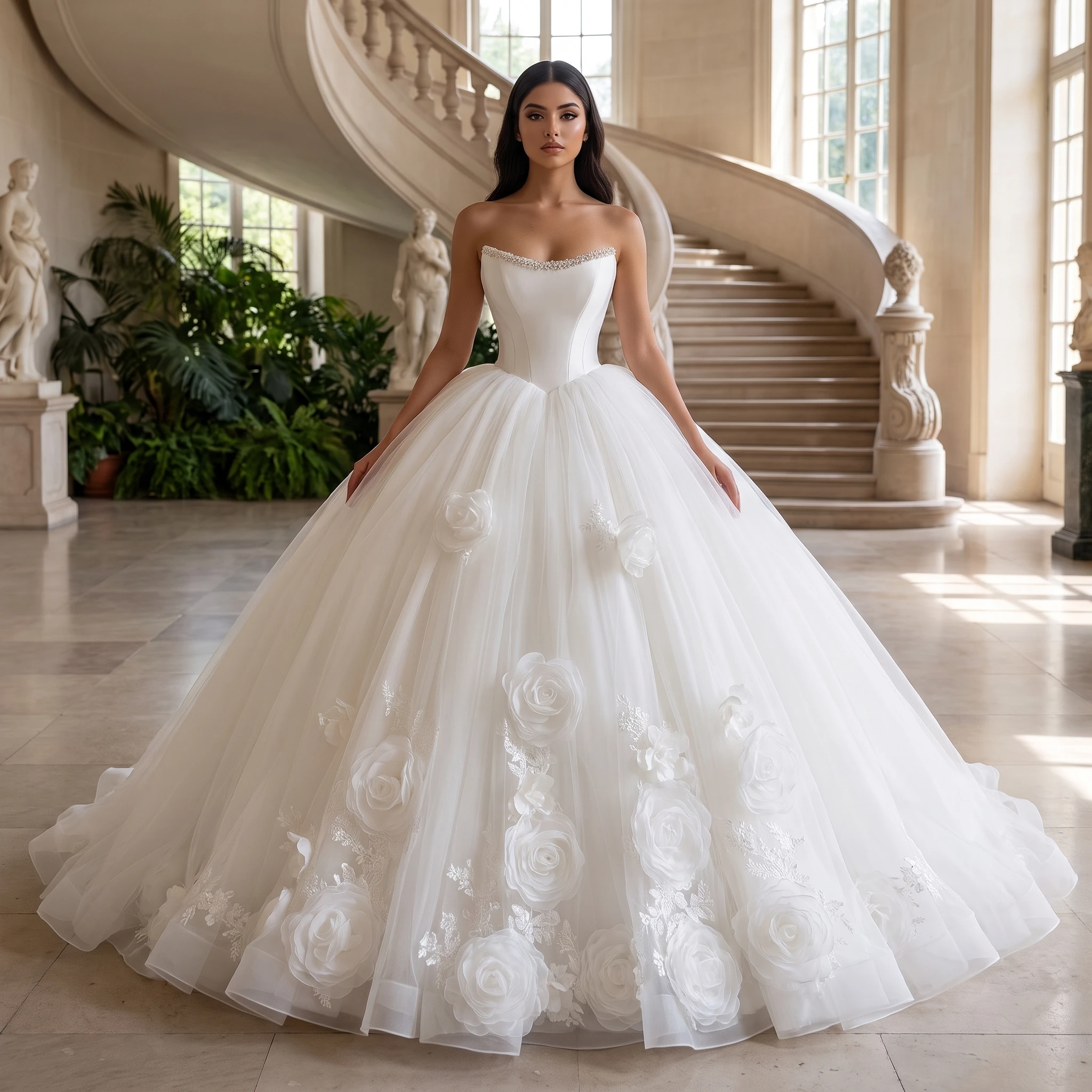 Customized Strapless Phantom Sleeveless Ball Dress Wedding Dress Church Train Princess Bride Dress vestidos de novia boda