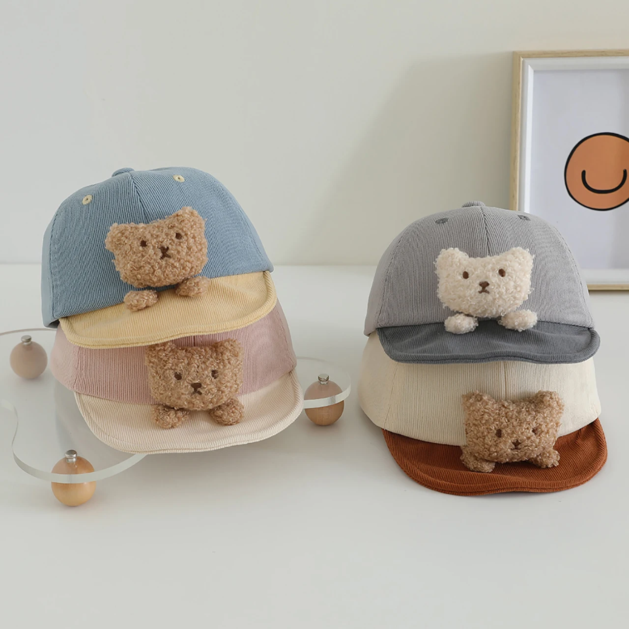 

Plush Bear Doll Baby Duck Tongue Hat Cute Cartoon Toddler Peaked Hats Soft Brim Kids Baseball Cap 6-24Month Boy Girl Sun Visors