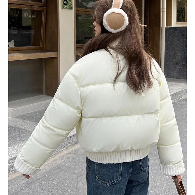 Hiver ample solide chaud manteaux femmes décontracté épaissir fermeture éclair col montant court vers le bas manteau femme Chic rue coton rembourré vêtements d'extérieur