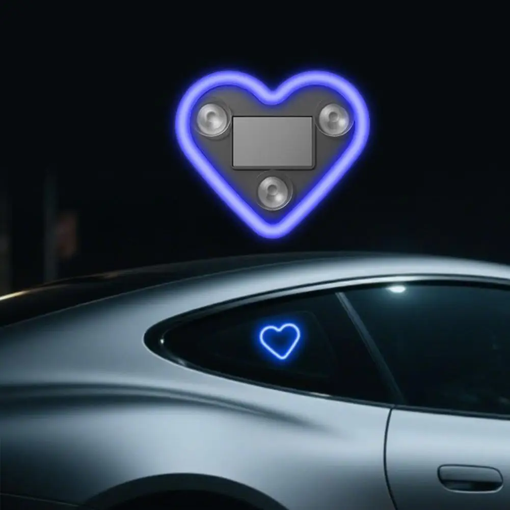 نافذة السيارة أضواء النيون على شكل قلب أضواء LED متوهجة القلب أضواء الغلاف الجوي الداخلي الطاقة الشمسية USB شحن هدية مثالية