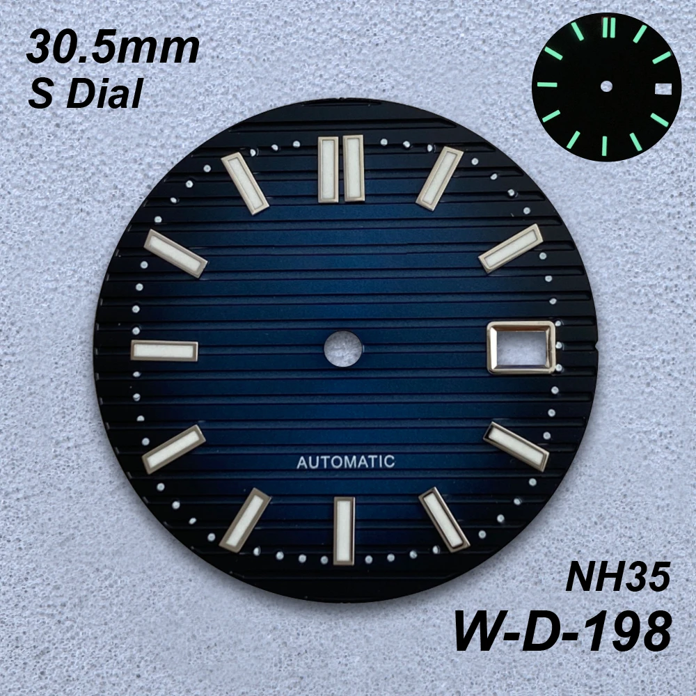 30.5mm Stripe S Dial Fit NH35/NH36/4R/7S Movement Green Luminous High-Quality For Na utilus Watch Modification Accessories