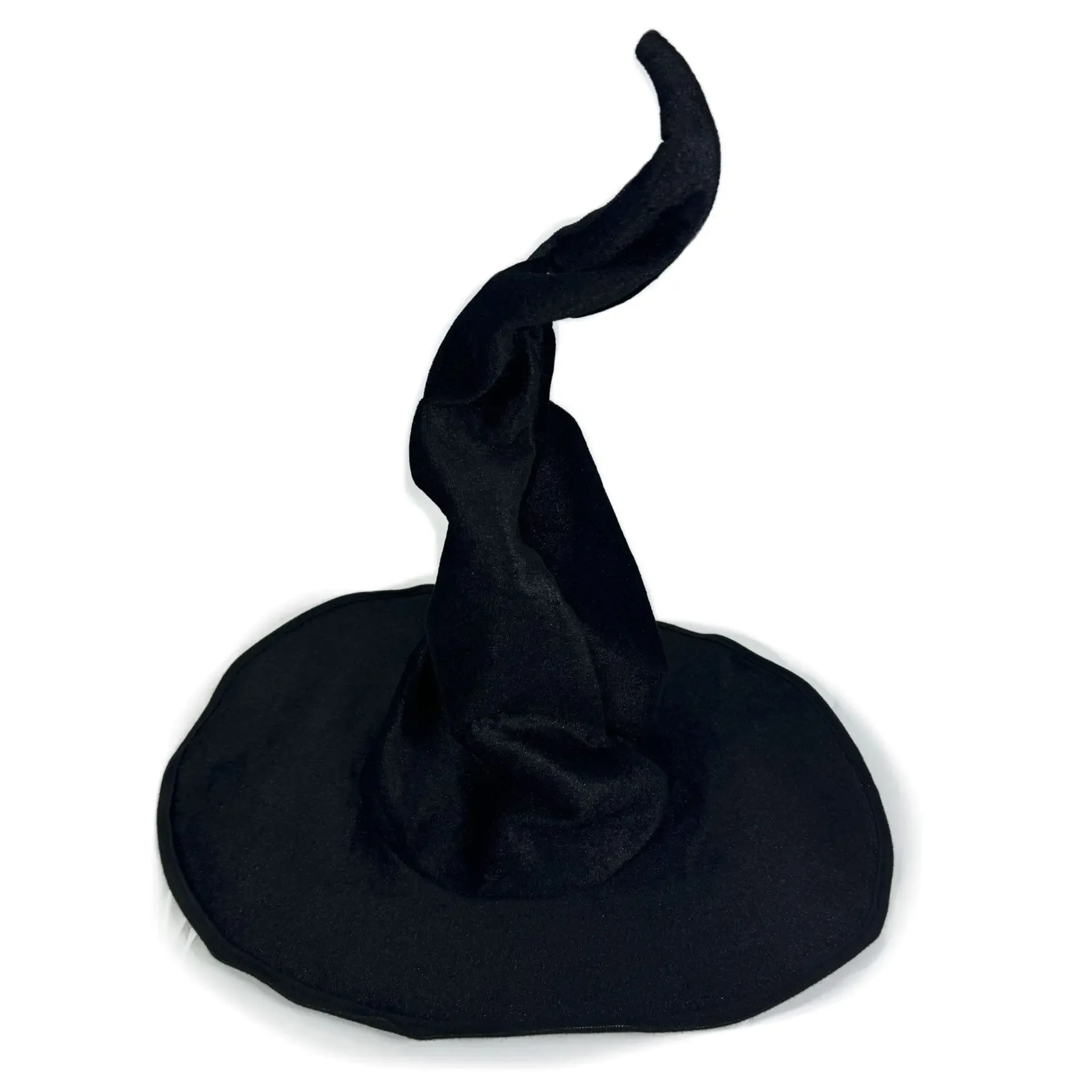 Sombrero de bruja de Halloween de terciopelo para mujer, suave, Retro, negro, plisado retorcido, vestido de carnaval, accesorios de disfraces de fiesta Cosplay