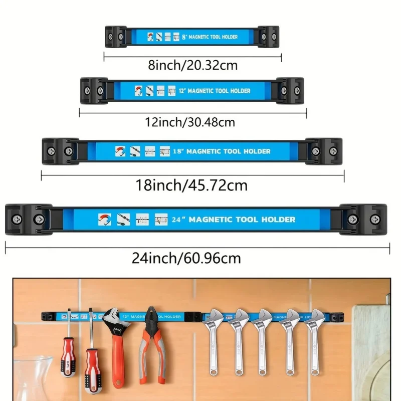 8/12/18/24inch Magnetic Tool Holder Heavy Duty Tool Bar,Space Saving Metal Organizer Rack Tool for Workshop Garage Home