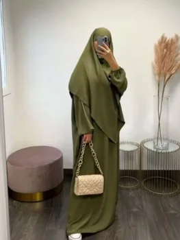 Eid Donne Musulmane Lungo Khimar 2 Pezzi Set Abaya Vestito Indumento di Preghiera Hijab Copertura Completa Islamico Ramadan Caftano Djellaba 2023