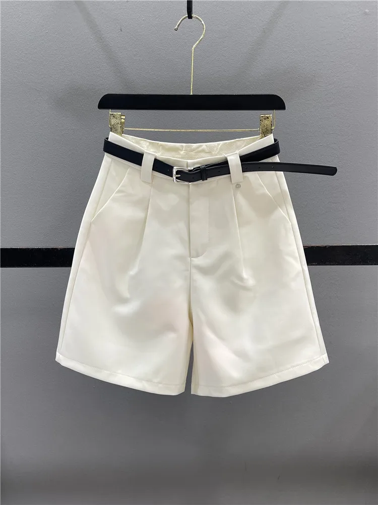 Grey Suit Shorts Women's Casual Loose Slim A-Line Wide Leg Five-Quarter Pants High Waist Cotton Polyester Blend Spring 2025