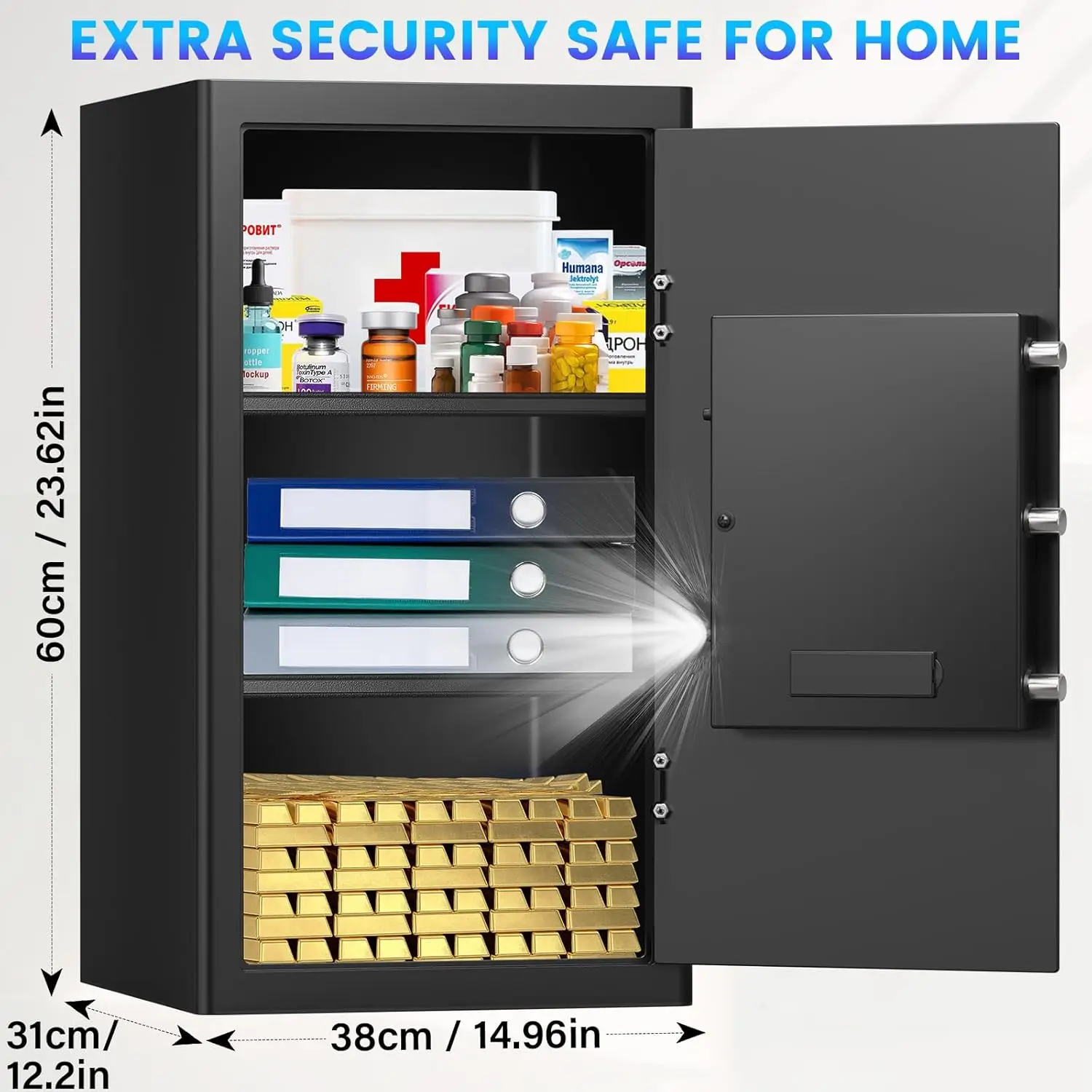 Safe Box, 4.3 Cuft Home Safe with Fireproof Waterproof Bag, Anti-Theft Digital Security Safes with Smart Alert System, Removable
