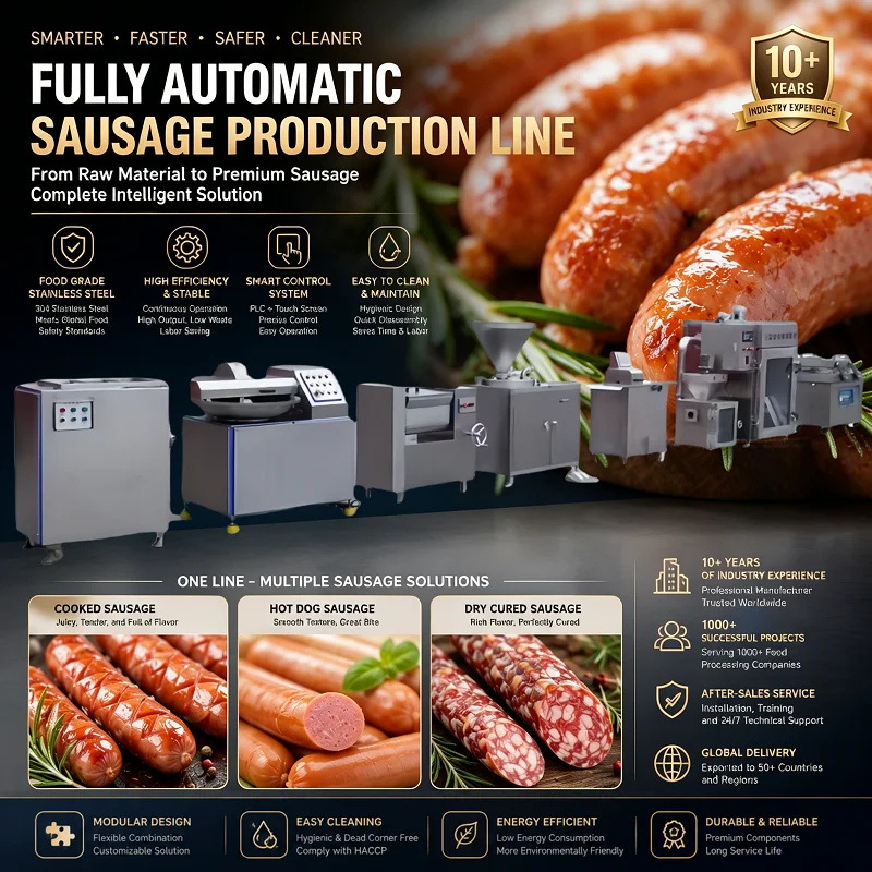 Fully Automatic Chorizo Jamon Iberico Production Line Industrial SUS304 Sausage Processing Machine with PLC Control