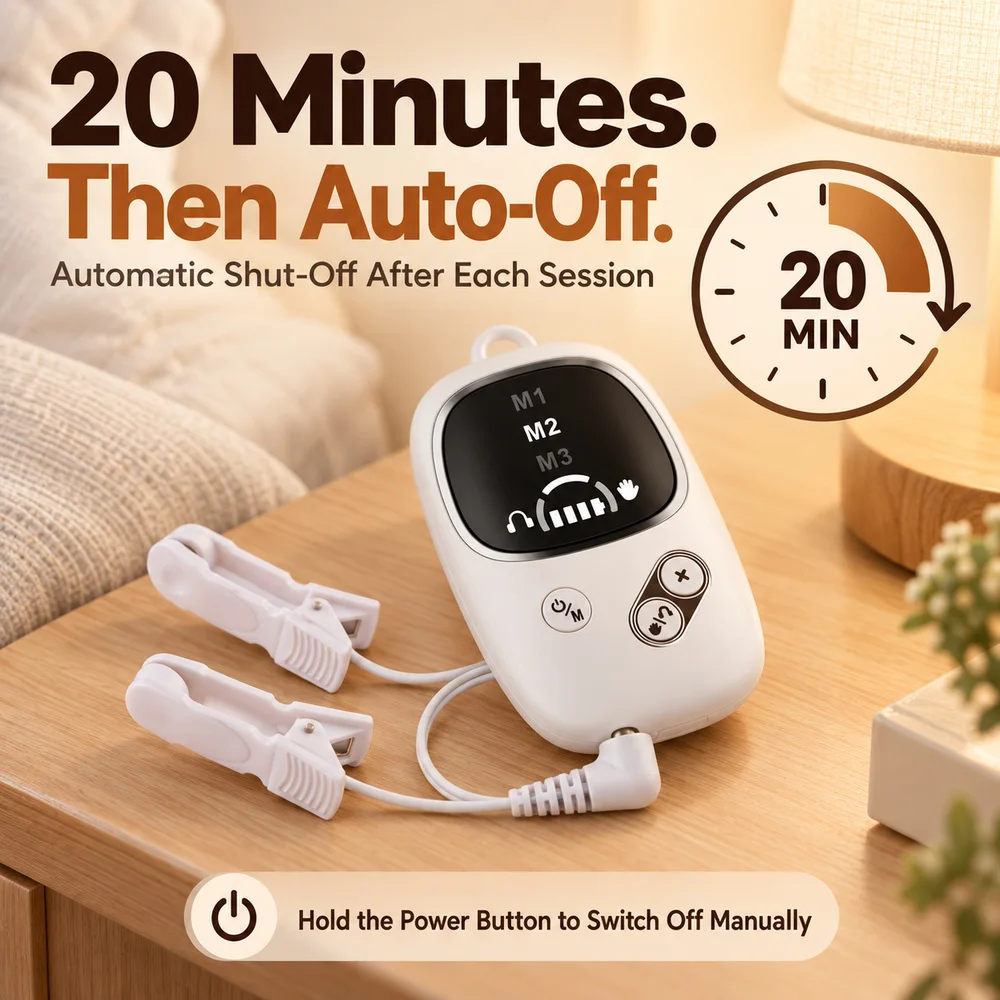 Portable CES Sleep Aid Device, Handheld Palm Pulse Massager with Ear Clips, USB-C Rechargeable, Adjustable Intensity for Travel