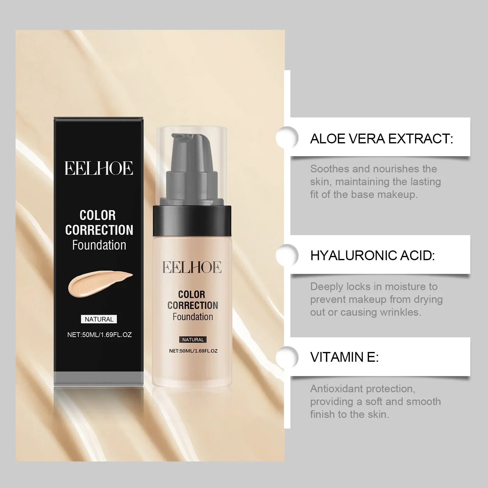 EELHOE Vloeibare Foundation Concealer Natuurlijke Lichtgewicht Glow Hydraterende Langdurige Hydraterende Niet-Caking Make-up