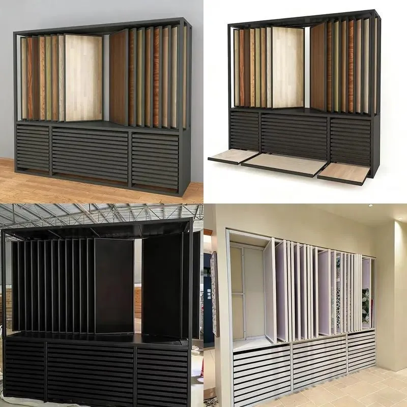 Wooden floor tile metal display cabinet with hinged drawer combination display cabinet building materials store