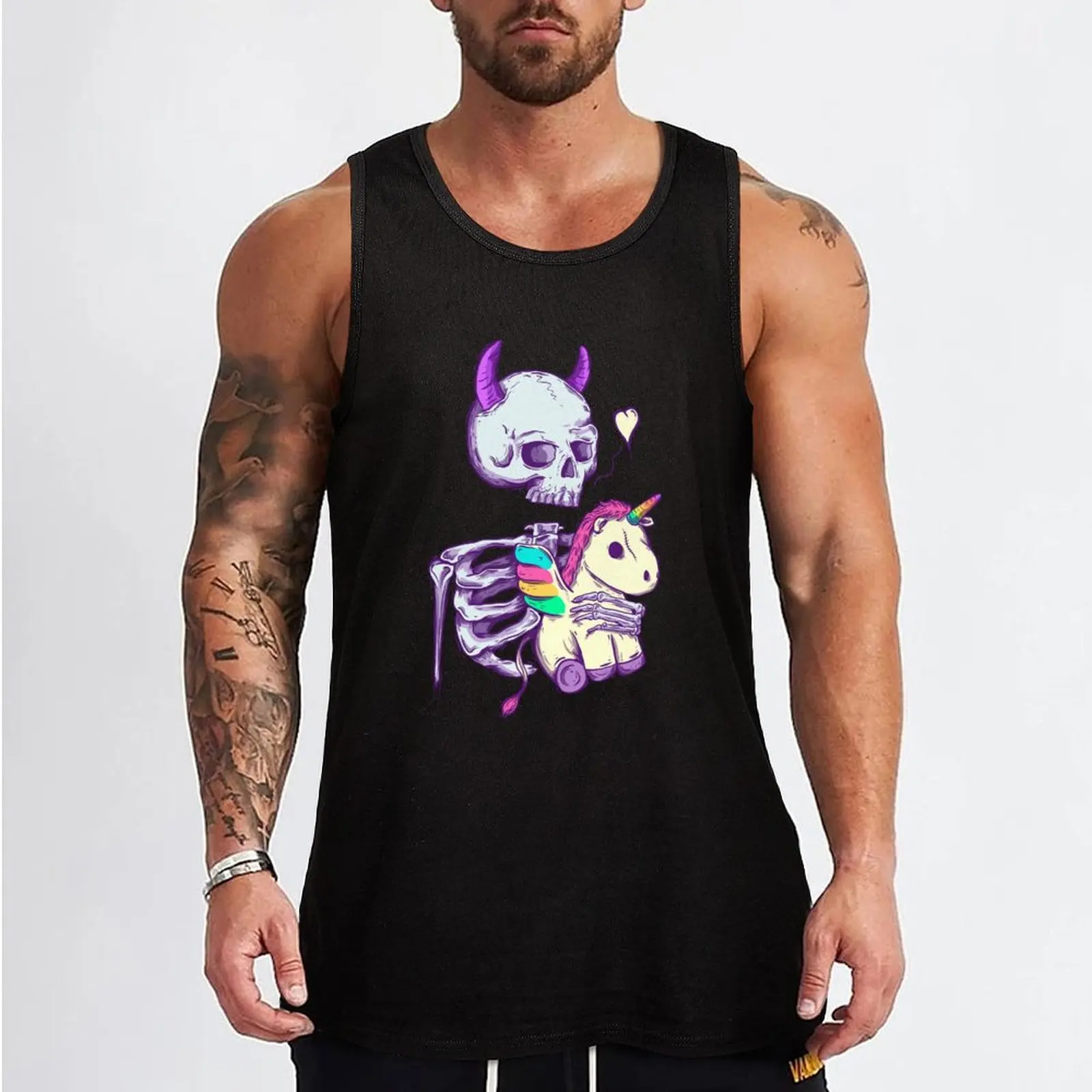 Cute skeleton with unicorn Tank Top Man sleeveless shirt Men's cotton t-shirt Men's summer clothes 2024 Men's clothes