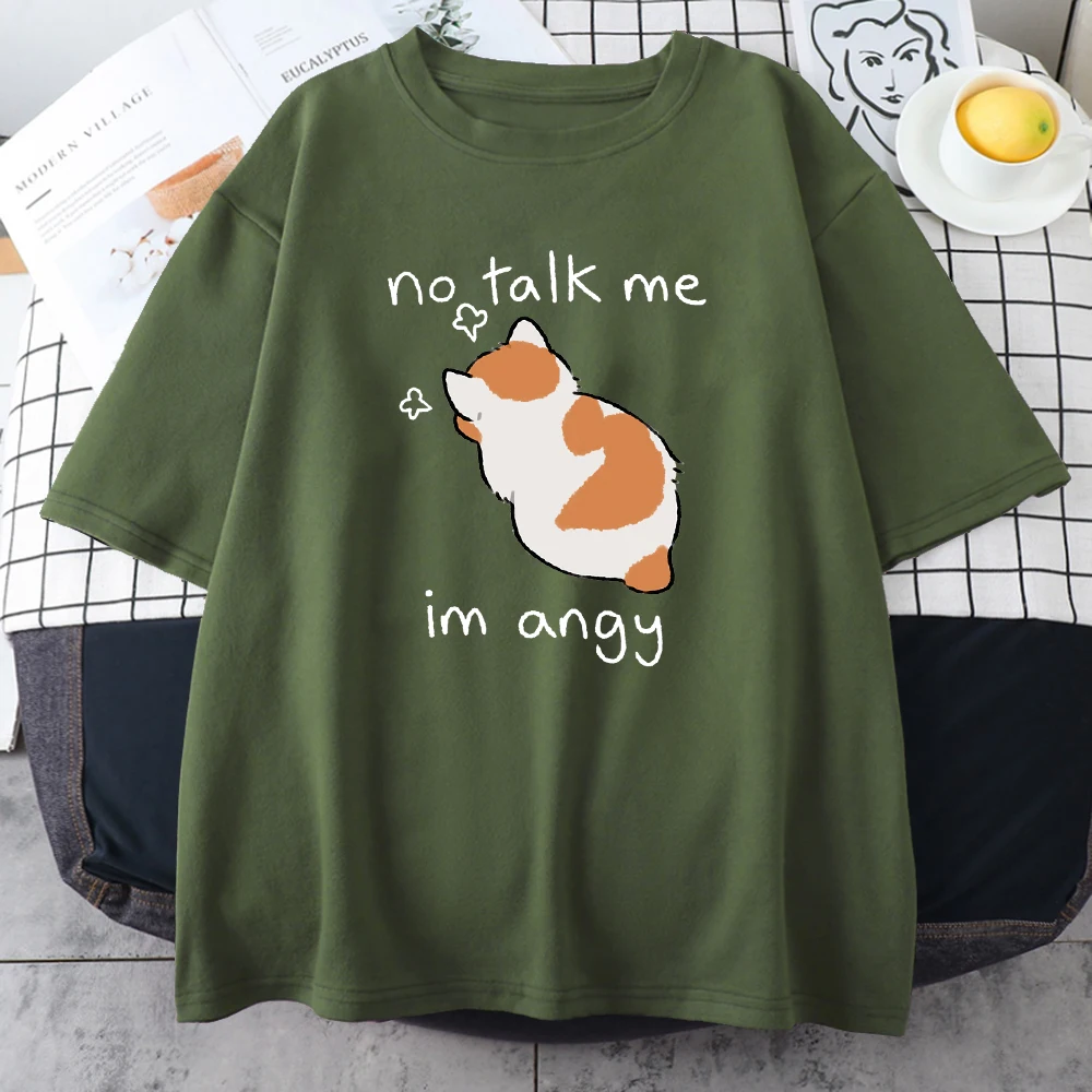 Tsundere Cat No Talk Me Im Angy Men Clothing Breathable All-math Tops Casual O-Neck Cotton Short Sleeve Fashion Mans Streetwears