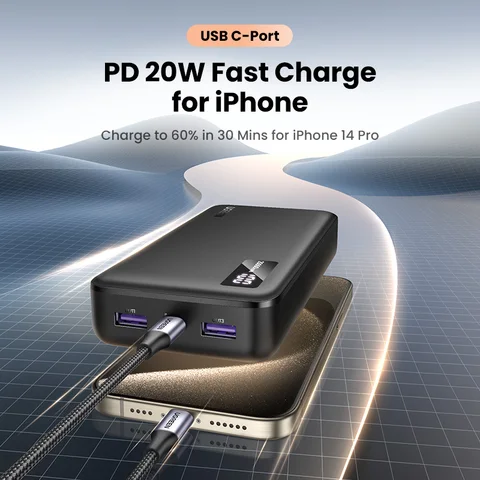 UGREEN 20000 мАч Power Bank с быстрой зарядкой 20 Вт для iPhone и Xiaomi — фото устройства