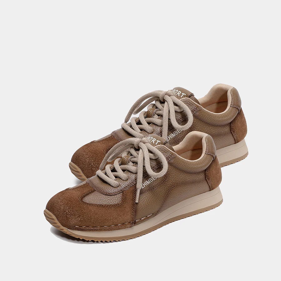 EAGSITY cow leather sneaker retro women's shoes casual shoes wedge retro leisure outdoor footwear street style platfrom shoes