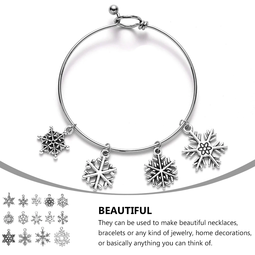 

70pcs Snowflake Charm Bracelet Accessories Alloy Pendant Diy Jewelry Making Xmas Pendant Snowflake Accessories Mini Hole Key