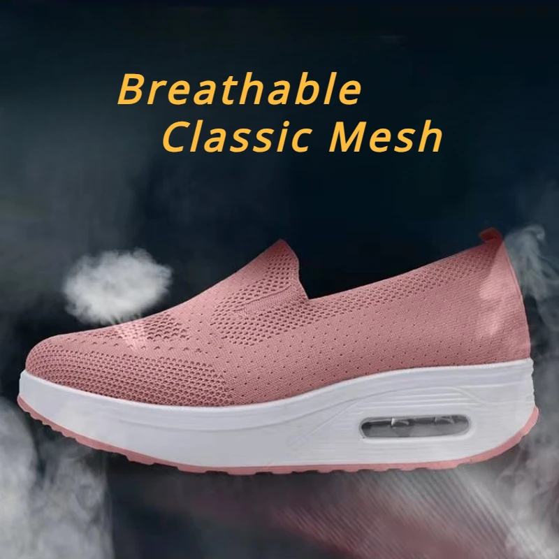 Increase Women Shoes   Wedges Platform Ladies Sneakers  Air Cushion Mesh Up Stretch Sneakers Low-Top Running Shoes for Women