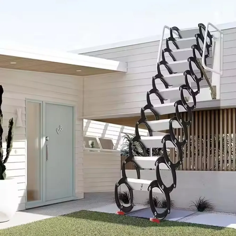 

Wall-Mounted Folding Attic Stairs - Telescopic with Handrail & Pull-Down System for Loft Access