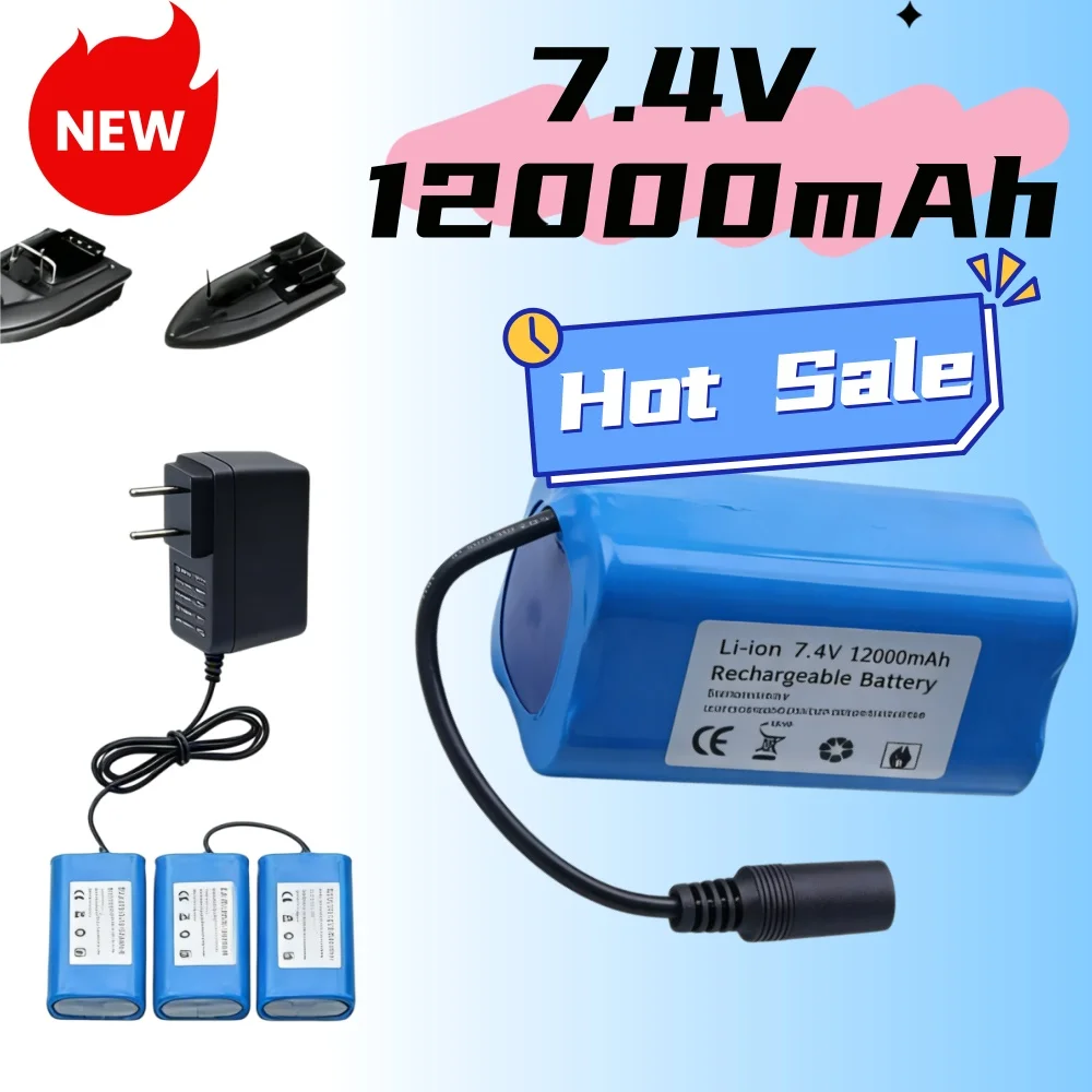 7.4V 12000mAh Battery with USB Charger For T188 T888 2011-5 V007 C18 H18 Remote Control RC Fishing Bait Boat Spare Battery Parts