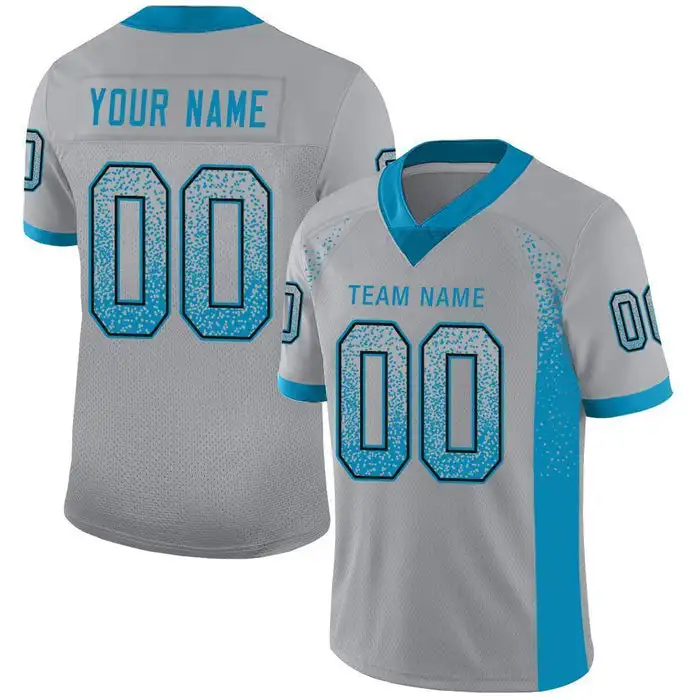 

Custom Light Gray Panther Blue-Black Mesh Drift Fashion Personalized Football Jersey