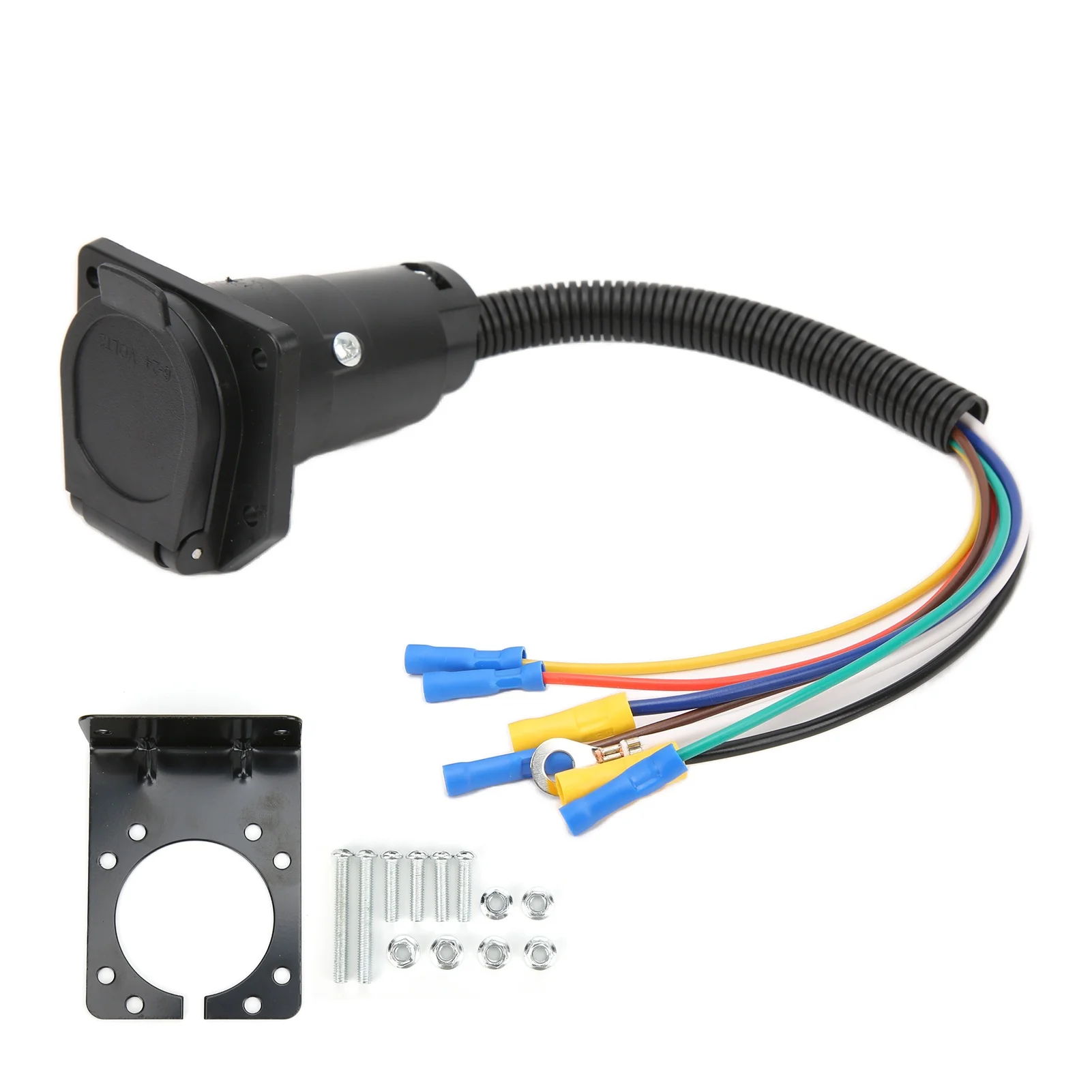 Trailer Wiring Adapter 7 Way Blade Connector Cable Plug with Bracket for RV Camper