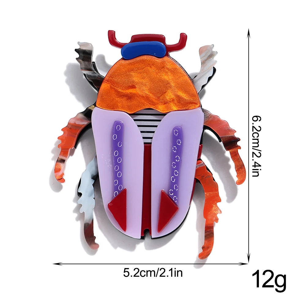 Einzigartige bunte große Käfer-Acryl-Broschen für Frauen, lustige Cartoon-Insekten-Tier-Anstecknadeln, Schmuck, Kleidungszubehör, Geschenk – Detail 1