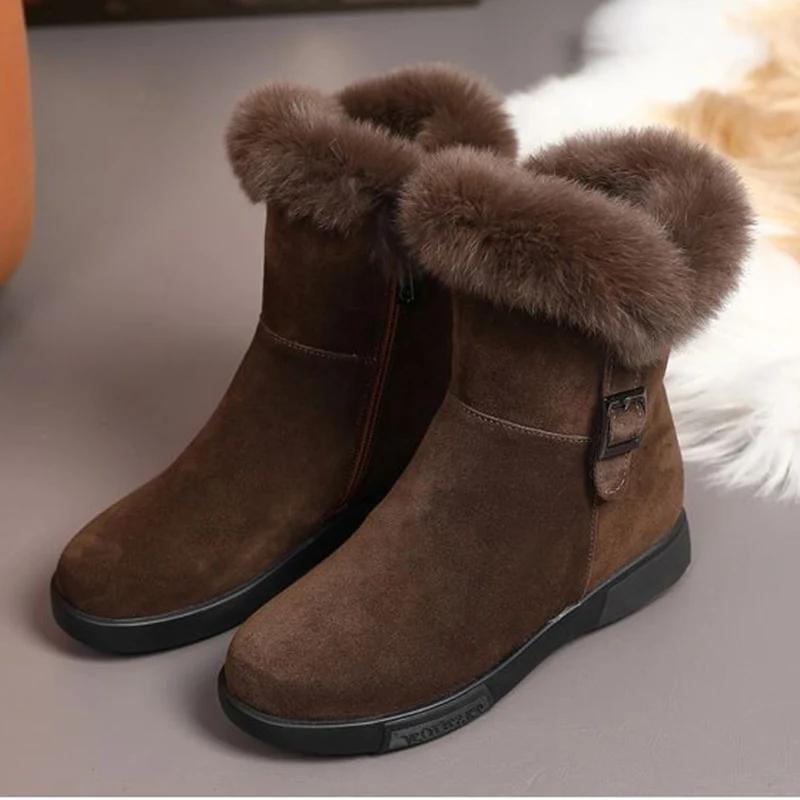 2024 Women\'s Winter Fashion Leather Warm Snow Boots with Plush Thick Soles Comfortable Non-Slip Cotton Shoes