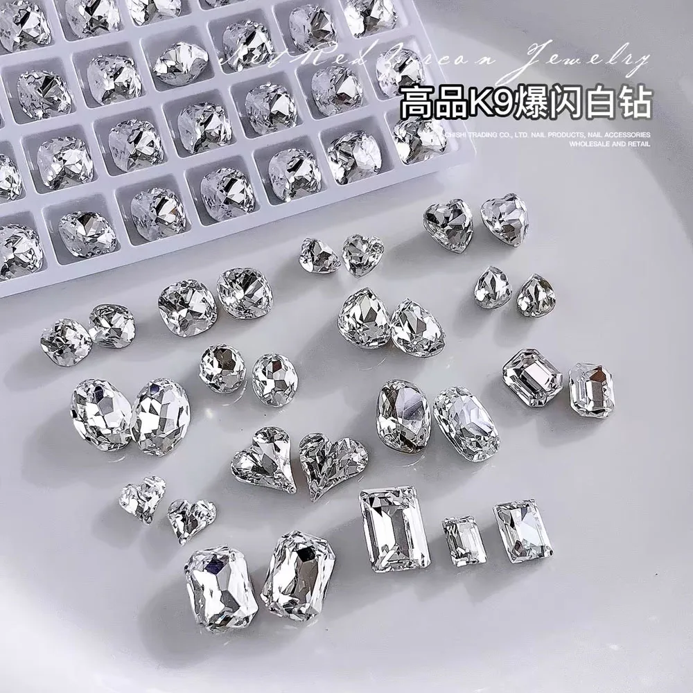 Irregular Coração Cristal Nail Charm, Rectangle Charm, Decorações Diamante, Luxo Alta Transparência, Manicure Decor, 24-30Pcs