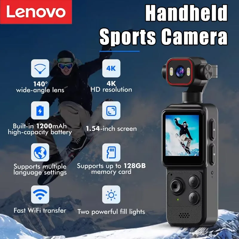 Lenovo New Wireless 4K High-definition Handheld Sports Camera AP Hotspot Connection Cycling Shooting Vlog Camera 2026