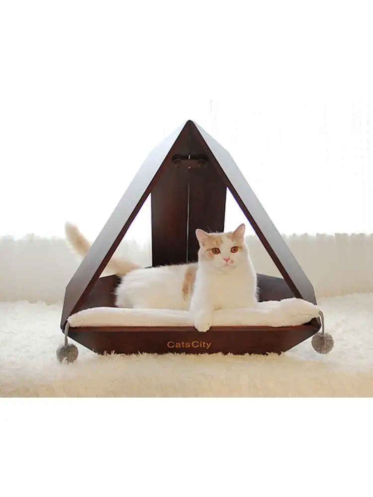 

Triangular Cat Litter, Wooden Breathable Bed with Cushion