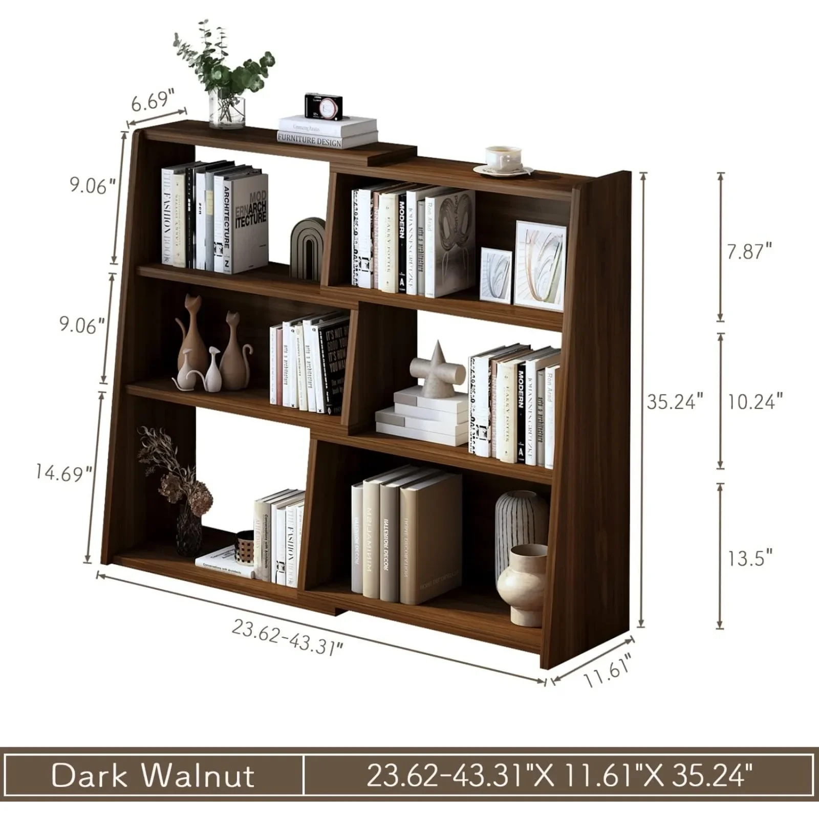 Wooden Extendable Shelf Bookcase - 3-Tier Ladder Low Short