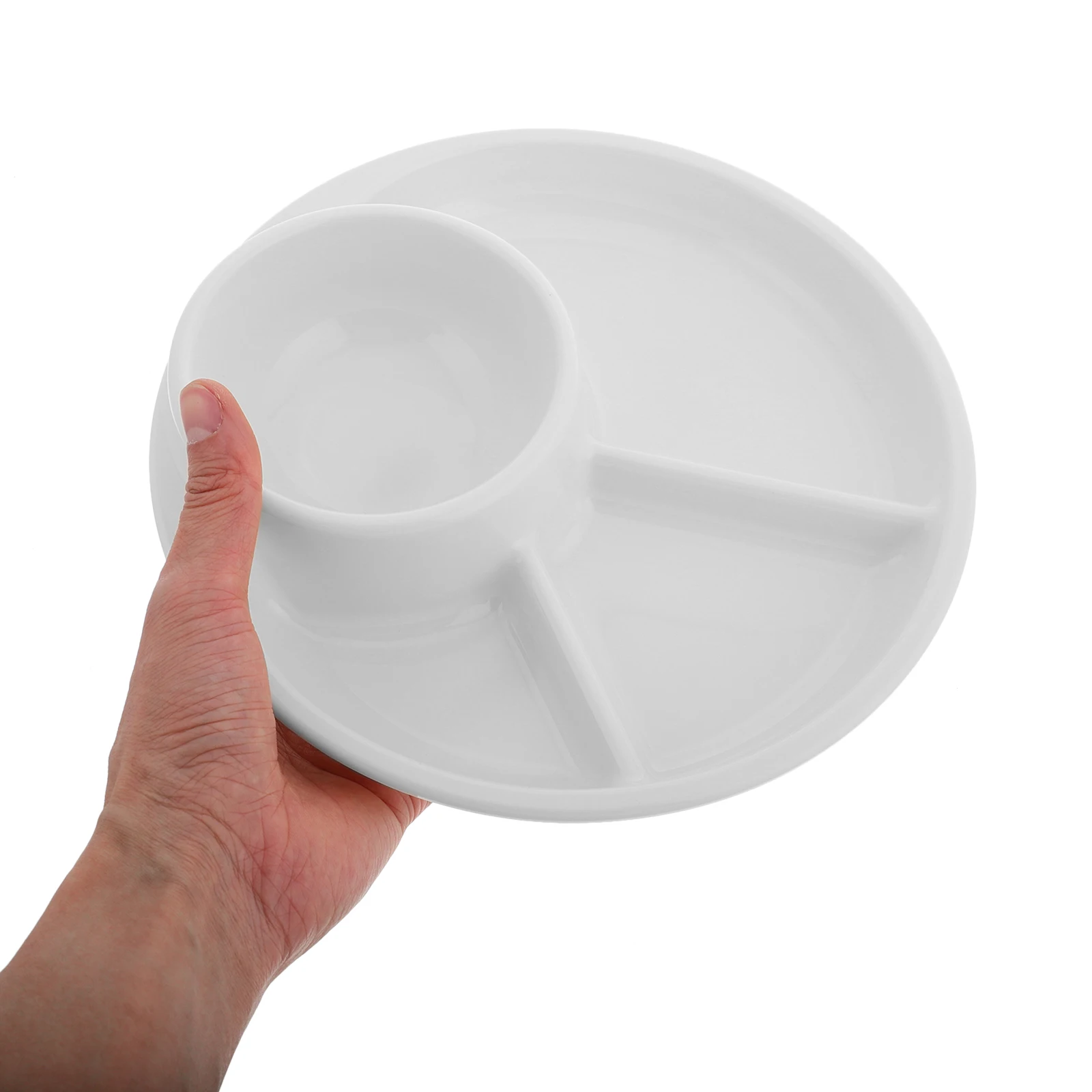 

3 Compartment Appetizer Serving Plastic Round Divided Plate White Sectional Dish Kids Lunch Dessert Salad Japanese Style