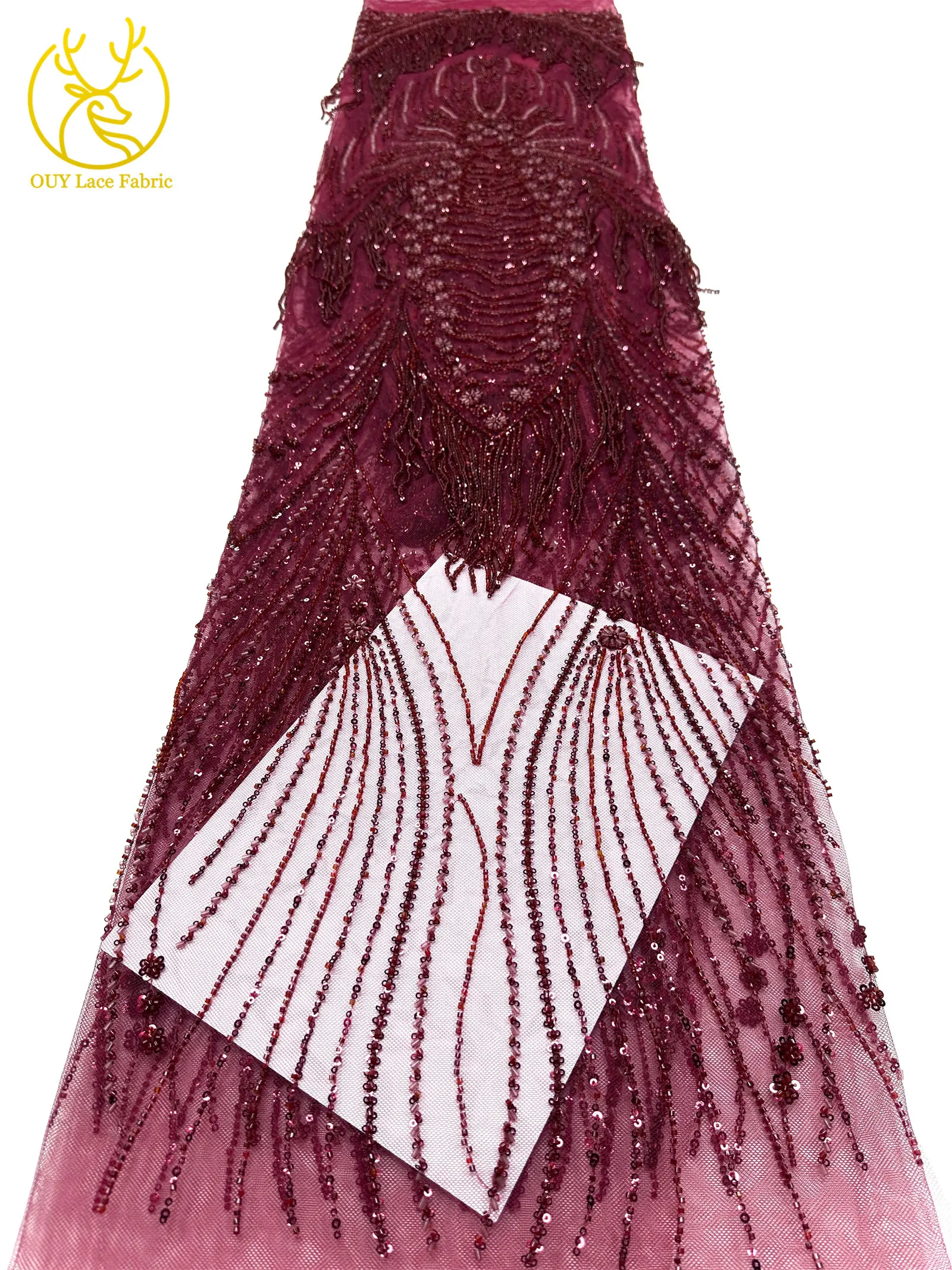 Grüner neuer Design-Tüllstoff mit afrikanischen 3D-Perlen, hochwertiger französischer Pailletten-Tüllstoff für Hochzeitskleider zum Nähen – Detail 16