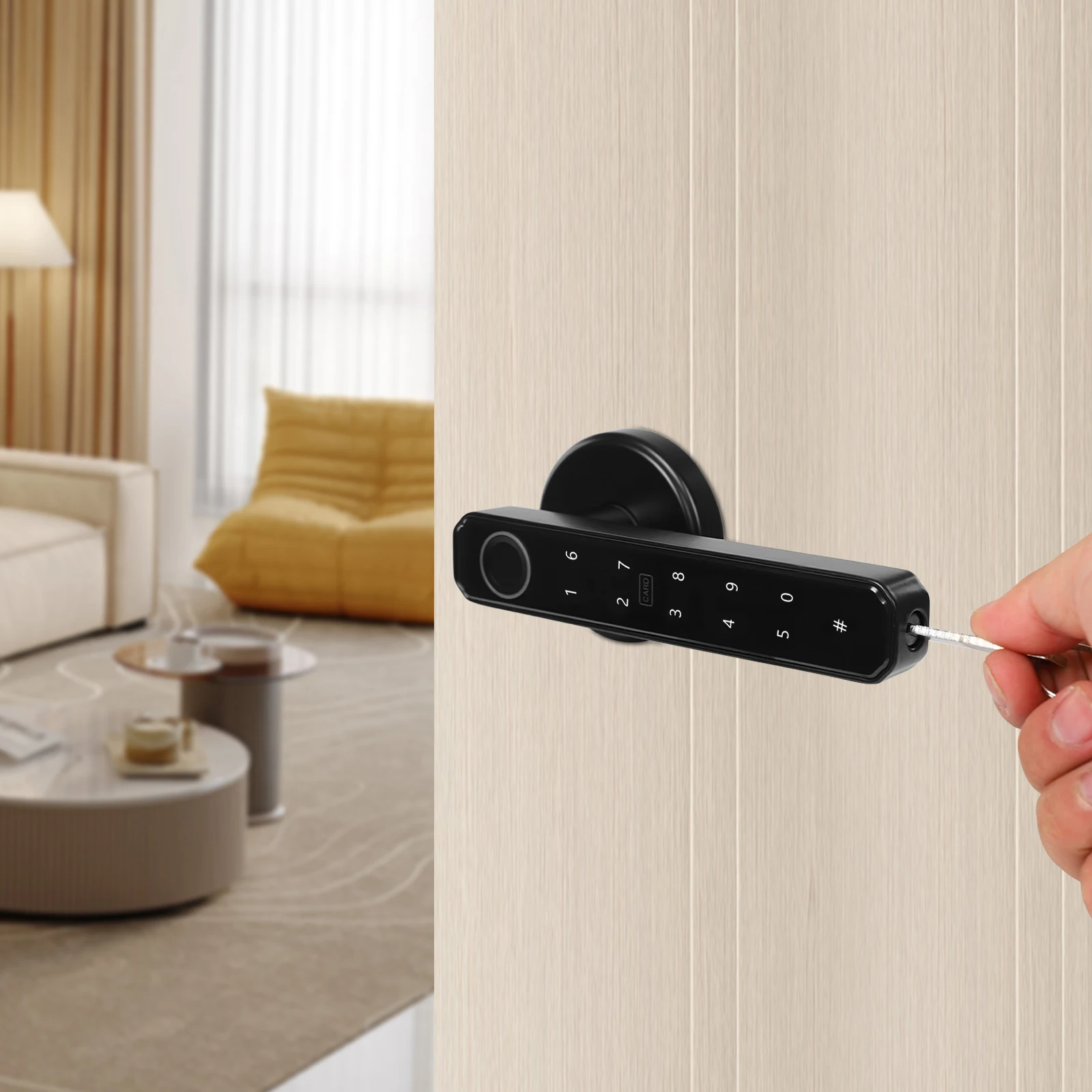 Smart Lock พร้อมลายนิ้วมือ รหัสผ่าน บลูทูธ เข้าถึงบัตร IC ฟังก์ชั่นป้องกันการสอดแนม เหมาะสําหรับใช้ในบ้าน